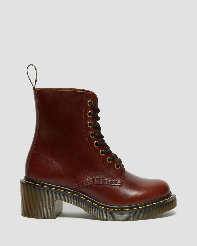 Brown Women's Dr Martens Clemency Leather Heeled Heeled Boots | CA 139RVD